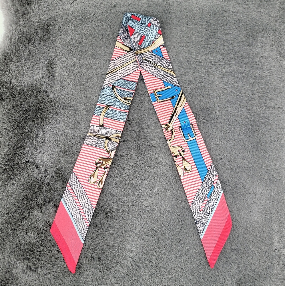 New Print Silk Skinny Scarf Twilly - Picture 3 of 5